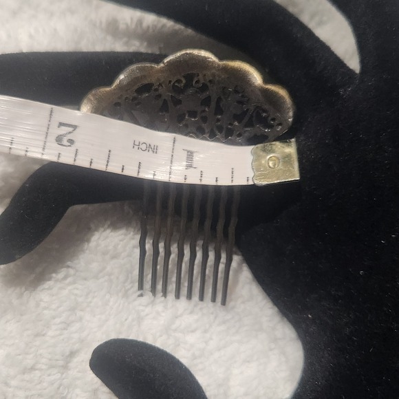 Vintage Style Filigree Hair Comb Antique Bronze Faux Pearl Rhinestone Art Deco - Picture 8 of 13